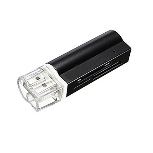 카드리더기USB 카드 리더 어댑터 메탈 라이터 모양 쉘 PC 노트북 NOV99 4-in-1, 01 Black