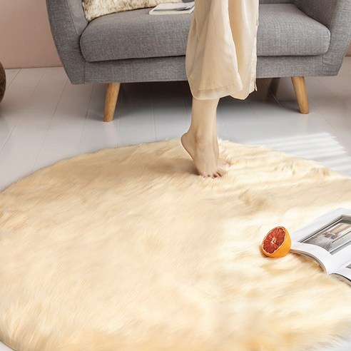 DFMEI 인터넷 연예인 Ins 북유럽 스타일 양모 바닥 매트 다다미 카펫 침실 플러시 두꺼운 라운드 공주 머리맡 매트, 색깔1, 80X80cm 라운드