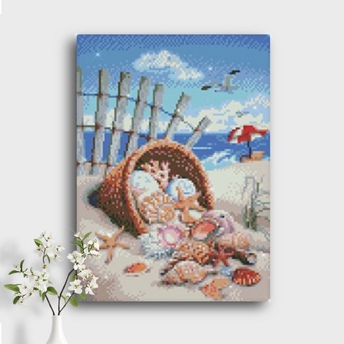 오늘의오브제 DIY 보석십자수 캔버스형 40x30cm, A2_12_바닷가에서, 1개