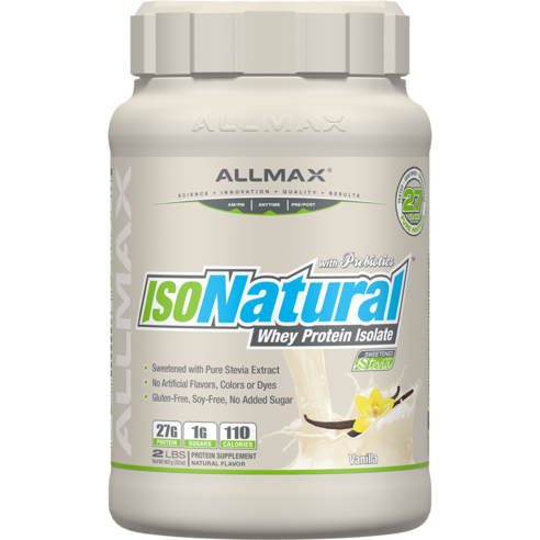 Allmax 아이소내추럴 웨이 프로틴 아이솔레이트, 907g, 바닐라(Vanilla)