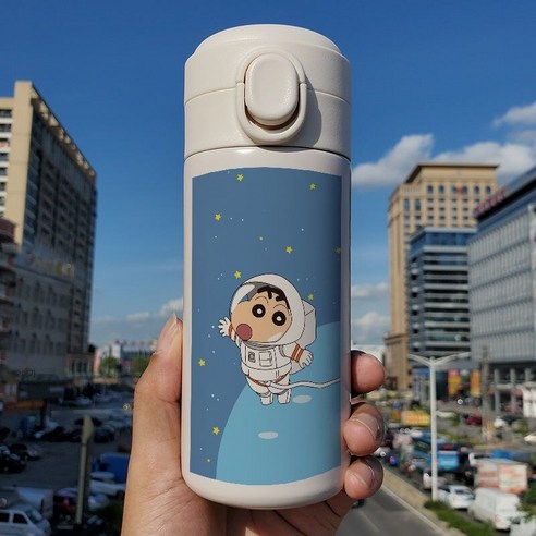 일본 인터넷 연예인 귀여운 크레용 작은 새로운 튀는 뚜껑 보온병 학생 작은 휴대용 컵 스테인리스 차 컵, Q57C크레용새로운튀는컵, 300 ml