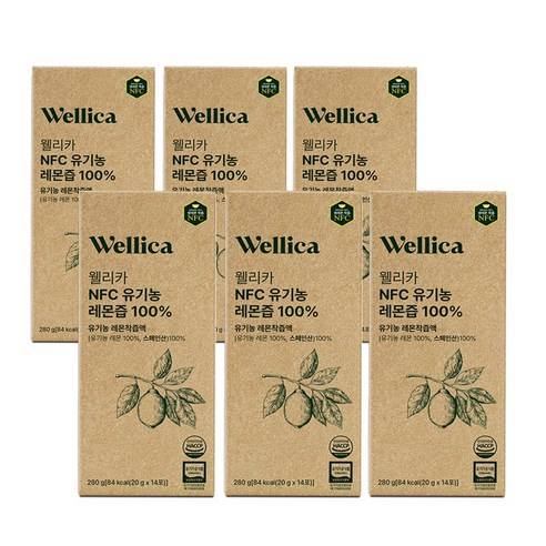 웰리카 레몬즙 레몬수 NFC 유기농 레몬즙100% 20g x 14포, 280g, 6개