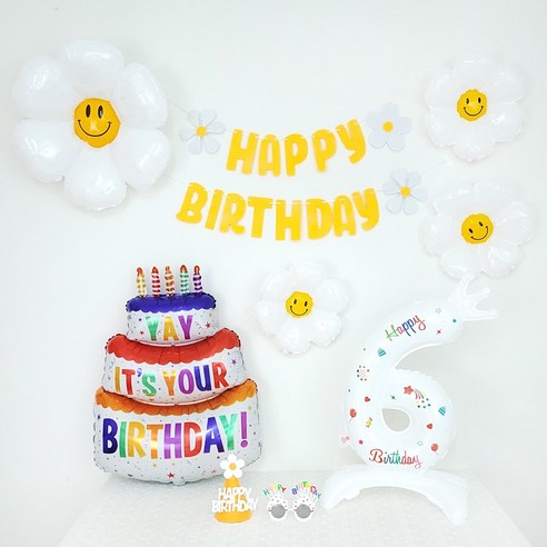 GAM 데이지가랜드 숫자 호일풍선 3단케익 생일파티용품 세트(모자 안경포함), 가랜드풍선세트-숫자풍선6 (모자 안경포함), 1set