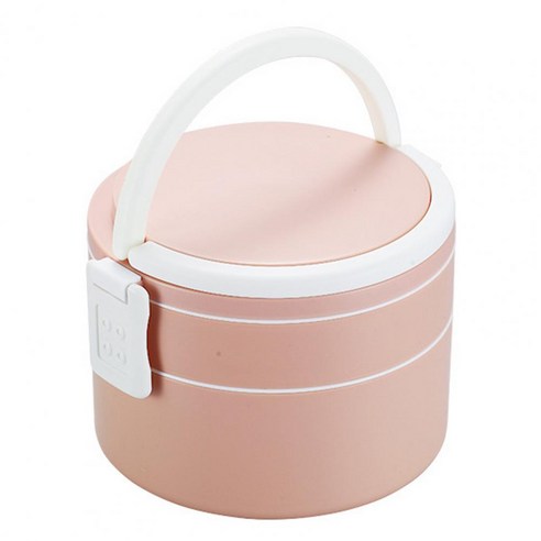 Eco-Friendly Bento Box Leak-proof Sealed Double Layer Large Capacity Sealed Lunch Box Outdoor Food C, Pink  Round
