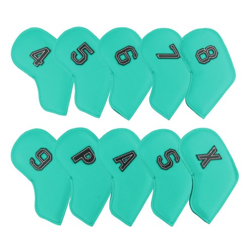 PU 가죽 아이언 커버 클럽 헤드커버 골프채 커버 세트 10pcs, 민트 그린