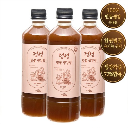 국내산 100% 안동 생강 천연벌꿀 함유 정성 생강청 생강즙, 620g, 1개, 3개입
