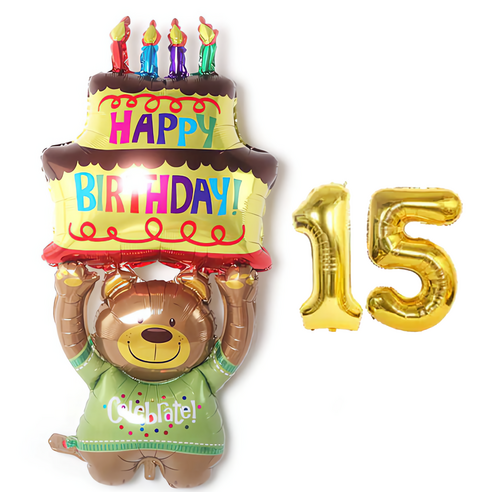 파파 파티 곰돌이 토끼 풍선 생일 파티 숫자 풍선 세트, 케익곰돌이 15, 1세트