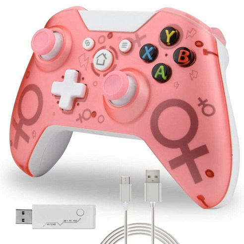 AFBEST Xbox One 및 Windows 10 8 게임 패드용 무선 블루투스 컨트롤러 2.4G 어댑터가 있는 조이스틱 핑크, 1개, 분홍