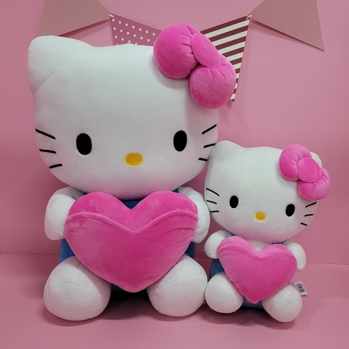 산리오 정품 키티 하트 대형 봉제 인형 + 랜덤 스티커, 단품