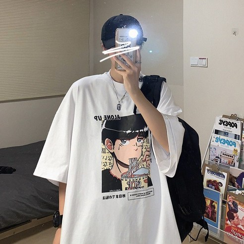 DFMEI 일본 애니메이션 반팔 남성 여름 느슨한 조수 브랜드 의류 모든 경기 트렌드 티셔츠 얇은 섹션 패션 반팔