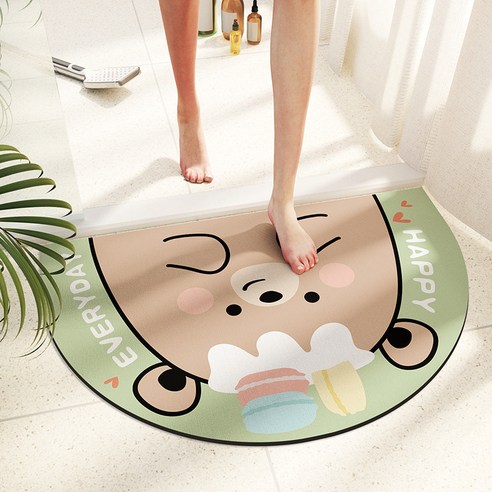 규조 진흙 부드럽게 깔다 반원형 만화 욕실 외문 흡수속 건조 화장실 미끄럼 방지 발판, 마카 불곰 반원 규조 진흙 쿠션