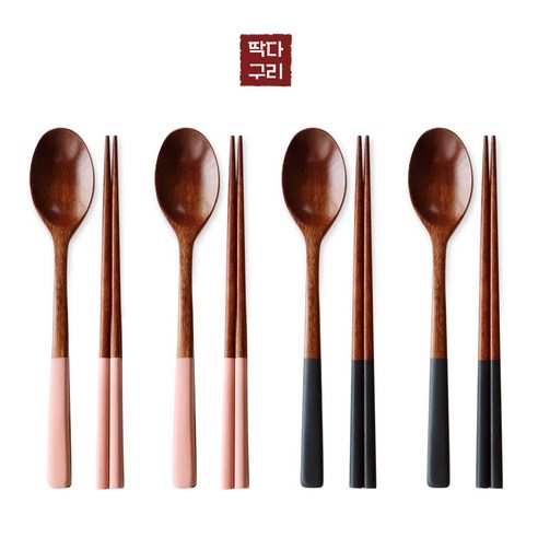 딱다구리 나무수저 연화수 파스텔 옻칠수저세트, 1개, 수저4인세트, 핑크+딥블루