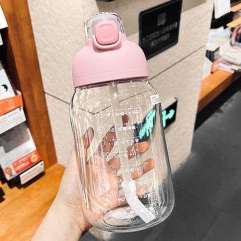 신형 빨대 배부른 물컵 ins 바람 귀엽다 대용량 플라스틱 컵 운동 주전자 옥외병 핸드컵 C42, 핑크/핑크, 1200ml