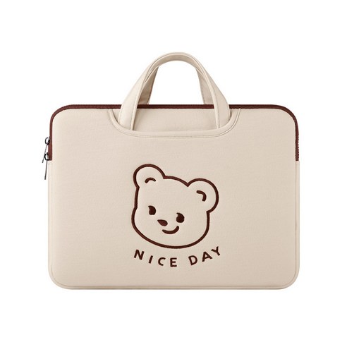 15.6인치 노트북 파우치 곰들이 플라워자수 맥북 아이패드 가방, 베이지&NICE DAY, 1개