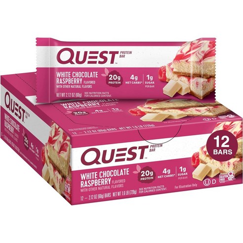 퀘스트 뉴트리션 프로틴 바 60g 12개 화이트 초콜릿 라즈베리 맛