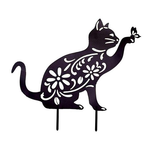 장신구 차고를 위한 활기찬 철 고양이 정원 말뚝 동물 실루엣 장식, 검정, 금속