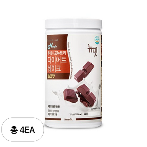 뉴핏 투에니포 뉴트리 다이어트 쉐이크 초코맛, 750g, 4개