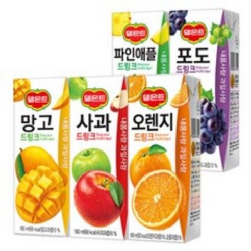 [안녕골목마켓] 델몬트 드링크 망고8+사과8+포도8+오렌지8, 190ml, 1세트