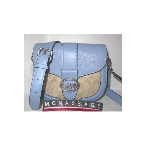 코치 C2806 조지 새들 백 라이트 카키 시그니처 마블 블루 가죽 새 상품 택350 여성 레더