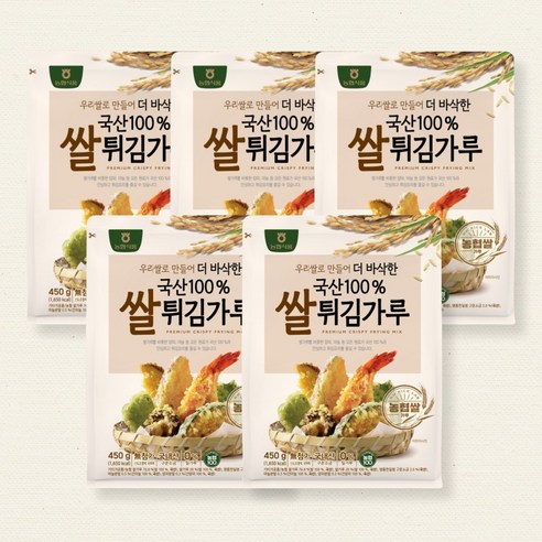 농협 우리쌀 쌀튀김가루 450g x5개 바삭한 100% 국산 쌀가루, 5개 cj쌀부침가루 Best Top5