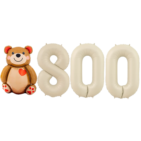 파파 파티 곰돌이 풍선 생일 파티 숫자 풍선 세트, 1세트, 곰돌이 800 크림
