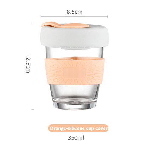 350ml 커피 컵 휴대용 핸디 우유 유리 실리콘 커버 내성 직접 Drinkingwater 컵 아침 식사 컵, Orange_러시아