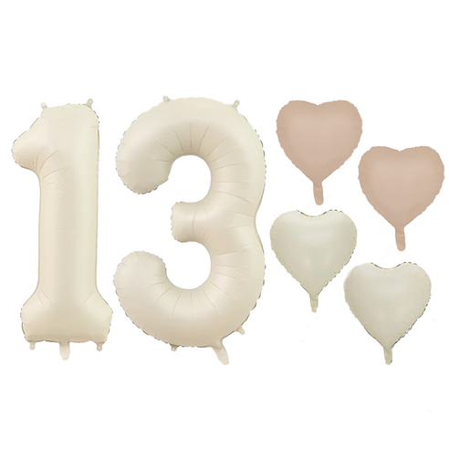 파파 파티 크림 하트 대형 숫자 기념일 생일 풍선 세트, 1세트, 크림 13 + 하트4p
