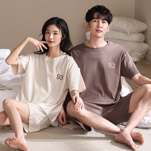 ANYOU 여름 커플잠옷 상하의 세트 신혼부부 반팔 잠옷 데일리 홈웨어