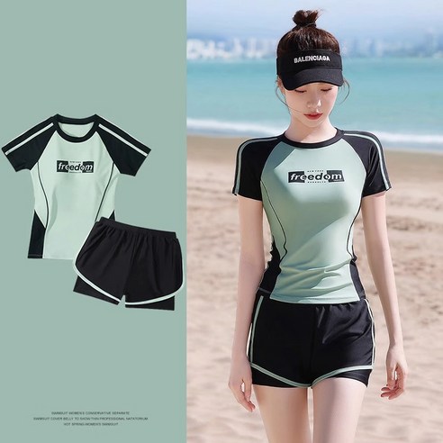 ANOU 여름 여성용 여자실내수영복 수영복 슈트(반팔+반바지)