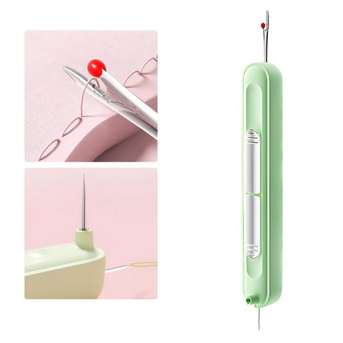 루이 휴대용 실꿰기 실밥제거기 이중 기능의 컴팩트 바느질 도구, 초록색, 1개