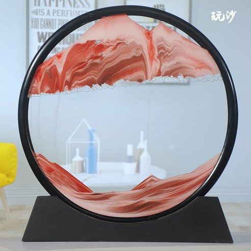원형 모래 그림 거실 모래 시계 유리 장식 3D 풍경 그림 3 차원 사무실 창조적 인 장식 남자와 여자 선물, 빨간색, 7 인치 플라스틱베이스