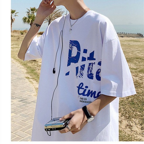 DFMEI 순면 반팔 티셔츠 남 홍콩풍 닛폰 애니메이션 프린트 반팔에 옷 트렌드 멋스러운 루즈