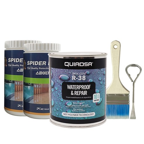 R38 바르는 방수 실리콘 페인트 베란다 내벽 외벽면 고탄성 크랙보수 틈새 방수 페인트 1kg+수용성 에폭시+붓, 백색