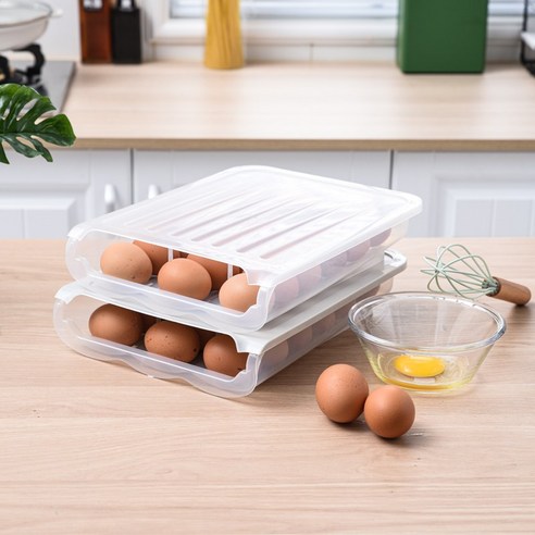 홈엔픽 계란 트레이 18구 2p 보관함 슬라이딩 서랍 케이스 달걀 보관용기, 색상랜덤