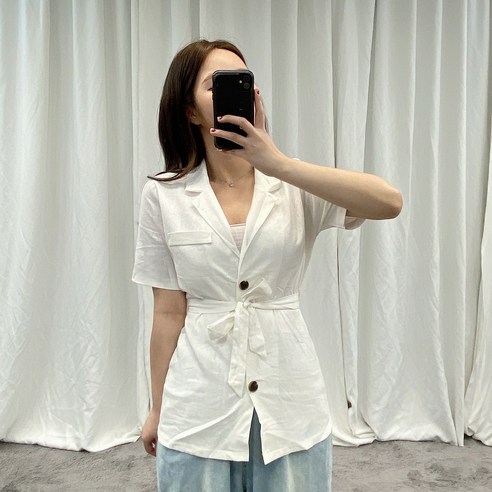 VANANA2 린넨 반팔 벨트 자켓