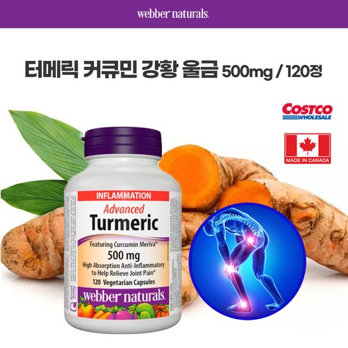 (캐나다직송) 웨버 네츄럴 캐나다 터메릭 강황 울금 500mg 120정 Advanced Turmeric, 1개