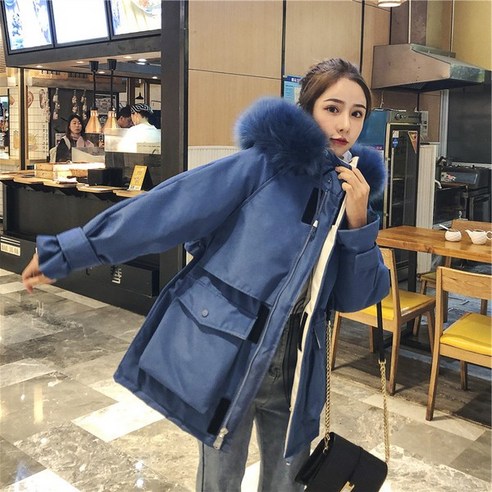 여성 다운 자켓 새로운 짧은 중간 길이면 재킷 두꺼운 한국어 스타일 큰 모피 칼라 공구