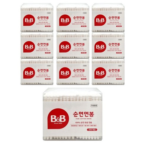 네이쳐러브메레 유아용 면봉 원통형, 100개입, 1개 비앤비유아면봉200p 12 비앤비 유아용 면봉 200p 사각 X 10개