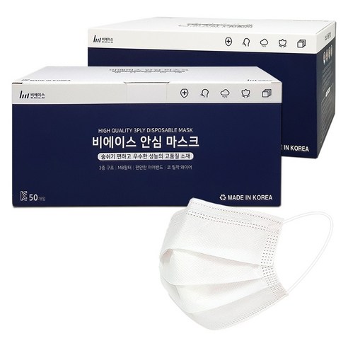 비에이스 국산 일회용 덴탈 안심마스크 중형, 50개입, 2개, 화이트
