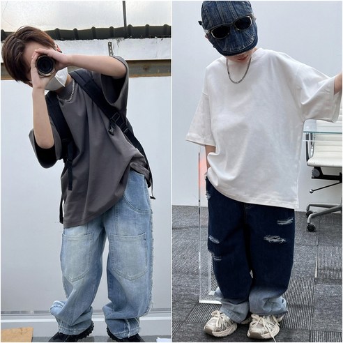 삐삐네옷가게 남아 주니어 무지간지 심플 티셔츠