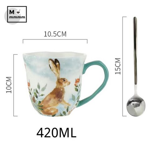 FREELIFE 북유럽 머그컵 세트 예쁜 도자기 VW-252, J-420ML with spoon-68