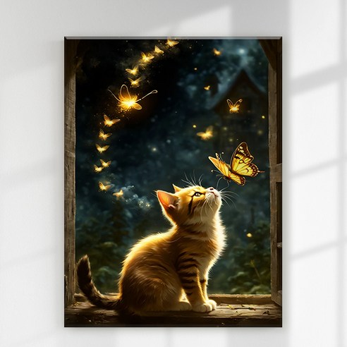 엔픽아트 캔버스형 보석십자수 40 x 50 cm, MK164 동물 나비와 고양이, 1개