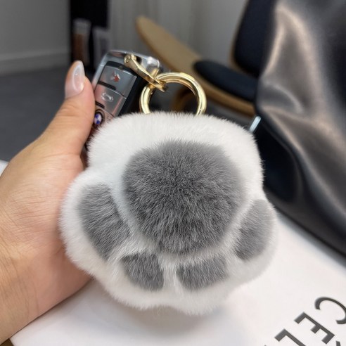 오리지널 진달 토끼 털 고양이 발톱 자동차 열쇠고리 걸개 귀엽다 벨벳 가방 걸다 생일 선물 여자, 화이트 그레이