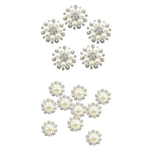 15x Phenovo 크리스탈 인조 진주 꽃 단추 장식 DIY 베이지, 하얀색, 아크릴, 아연 합금