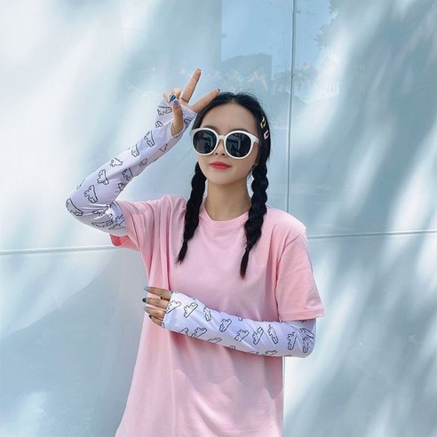 ZZJJC 프린트 캐릭터 쿨토시 선블라우스 여 아웃도어 드라이빙 아암 쿨토시, 업그레이드 아이스(흰 바탕 토끼)자)