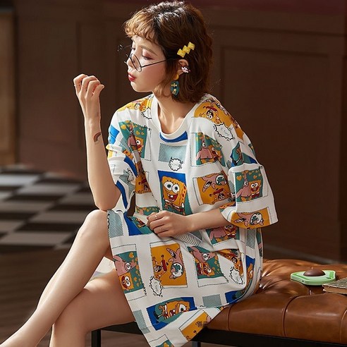 반팔 바지 잠옷 여성 여름 얇은 면화 스타일 인터넷 연예인 새로운 홈 아동복 조각 정장