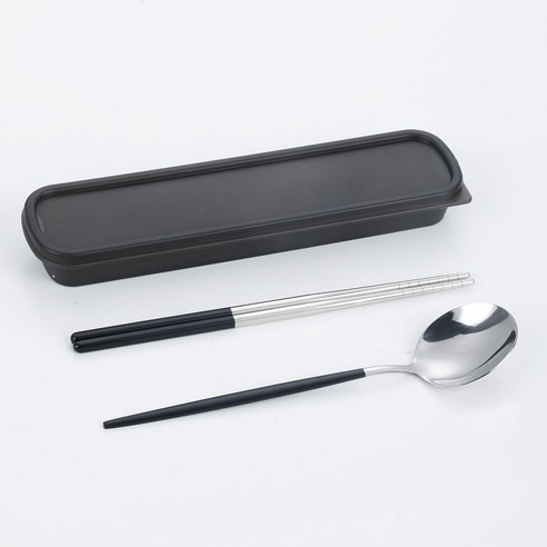 DFMEI 스테인레스 스틸 휴대용 식기 3 조각 상자 크리 에이 티브 포르투갈어 페인트 여행 숟가락 젓가락 포크 세트\, DFMEI 블랙 실버 2 조각 [스푼 + 젓가락 + 상