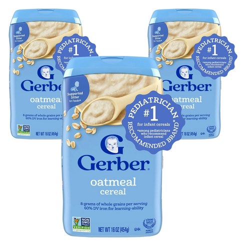 거버 싱글 그레인 시리얼 분말이유식 454g, 오트밀(Oatmeal), 3개