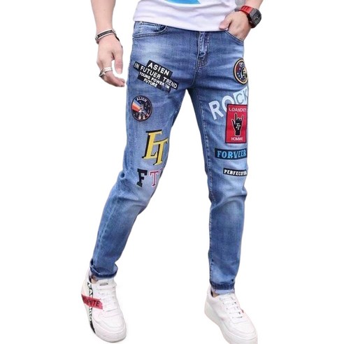 남자 빅사이즈 청바지 슬림핏 자수 데님 팬츠 Men''s jeans