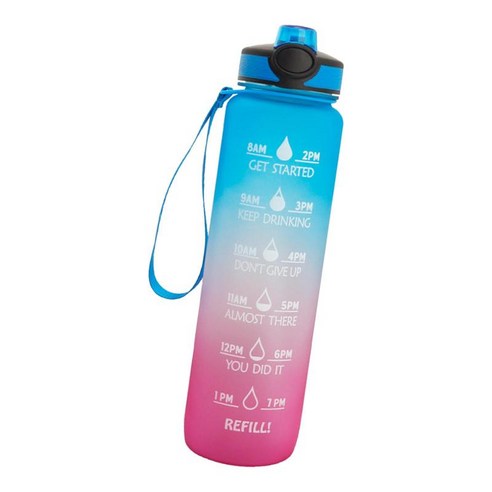 시간 표시가 있는 0.26갤런/33.8oz PP 물병 피트니스 체육관 및 야외 스포츠를 위한 누출 방지 BPA 무료 물 주전자, 블루 핑크, 7.7x28.3cm